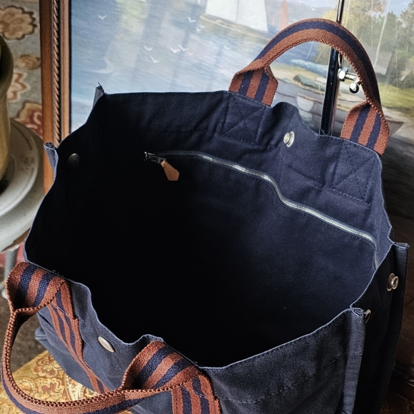 Authentic Hermes Fourre Navy Blue and Brown Canvas Tote Bag with Sturdy Design - Picture 12 of 16
